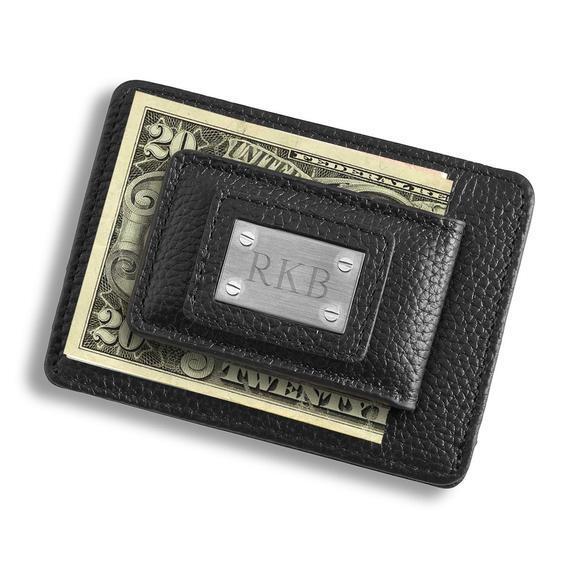 Personalized Studded Leather Money Clip and Card Holder - Magnet