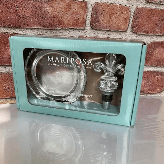 Mariposa Fleur De Lis Bottle Stopper &amp; Wine Coaster Set -